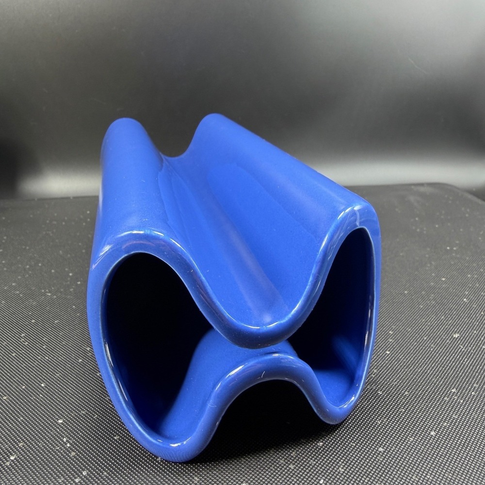 Dansk International Design Portugal Blue Ceramic Wavy Sculptural Vase MCM 9inch - Picture 7 of 14